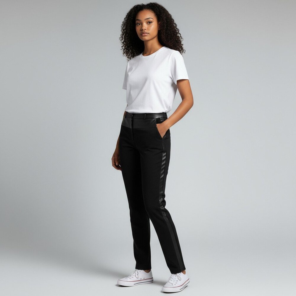 Celine Black Wool And Lamb Leather Pants